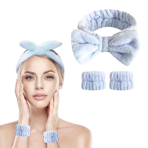 JYOUX Flauschiges Spa-Stirnband, Handgelenkschlaufe, Schleife, Stirnband für Mädchen und Frauen, zum Waschen von Gesicht, Make-up, Yoga, Dusche, Blau, 3 Stück JYOUX Flauschiges Spa-Stirnband, Handgelenkschlaufe, Schleife, Stirnband für Mädchen und Frauen, zum Waschen von Gesicht, Make-up, Yoga, Dusche, Blau, 3 Stück von JYOUX