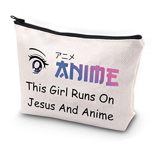 JYTAPP Amine Mädchen Kosmetiktasche Anime Fans Geschenk Dieses Mädchen läuft auf Jesus und Anime Make-up Kosmetiktasche Anime Liebhaber Geschenke Japanische Anime Themed Geschenke, Beige von JYTAPP