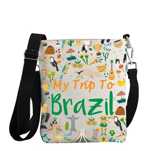 JYTAPP Brasilien Travel Gift My Trip To Brazil Crossbody Bag Geldbörse für Brasilien Reisende, Welcome Come to Brazil Gift, Beige, Small von JYTAPP