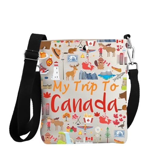 JYTAPP Canada Travel Gift My Trip To Canada Crossbody Bag Canada Travel Culture Gift Canada Journey Shoulder Handbag, Beige, Small von JYTAPP