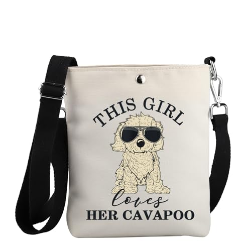 JYTAPP Cavapoo Gifts Cavapoo Dog Lovers Gift This Girl Lovers Her Cavapoo Crossbody Purse Bag Cavapoo Dog Owner Gift, Beige, Small von JYTAPP