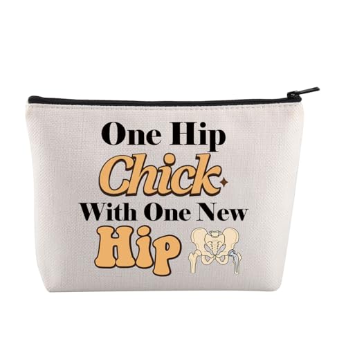 JYTAPP Hip Operation Themed Kosmetiktasche One Hip Chick mit einem neuen Hip Hip Replacement Recovery Geschenk für Frauen, Beige von JYTAPP