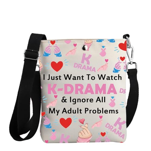 JYTAPP K-DRAMA Crossbody Geldbörse Tasche K-Pop Drama Lovers Geschenk I Just Want To Watch K-DRAMA Korean Drama Fans Geschenk K-POP Merch, Beige, Small von JYTAPP