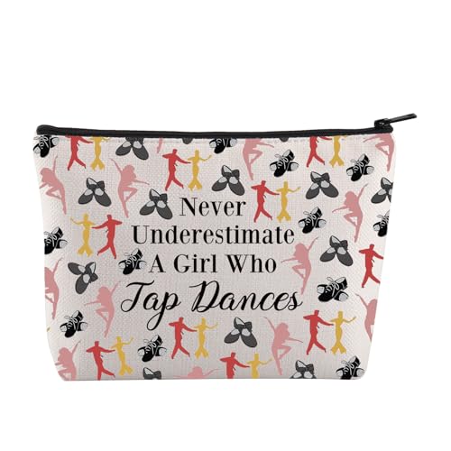 JYTAPP Kosmetiktasche für Liebhaber von Tap Dance Lover Never Underestimate A Girl Who Tap Dances Tap Dancer Geschenke Tap Dance Tanzgeschenk, Beige von JYTAPP