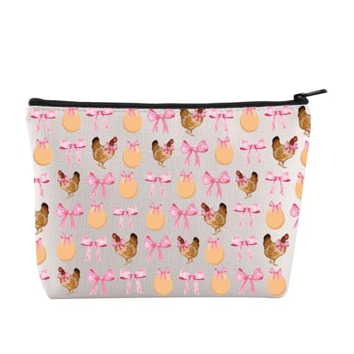 JYTAPP Kosmetiktasche für Mädchen und Damen, Motiv: Kokette Huhn, Mutter, lustiges Huhn-Geschenk, Mädchen, Hühnereier, Beige von JYTAPP