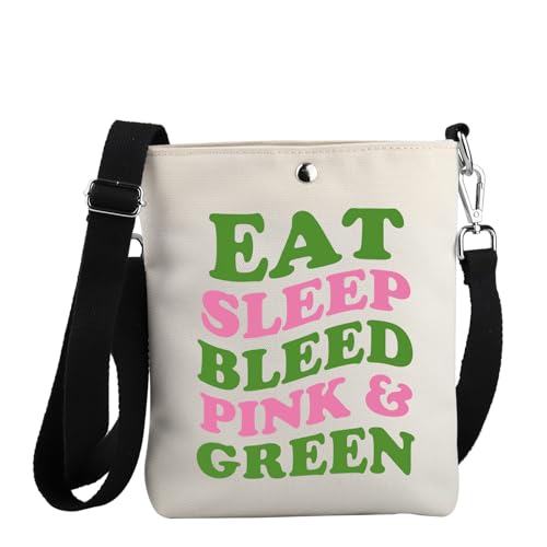 JYTAPP Paraphernalia Sorority Gifts Crossbody Geldbörse Tasche Eat Sleep Bleed Pink und Grün Schwarz Griechische Sorority Geschenk, Beige, Small von JYTAPP