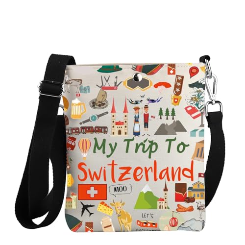 JYTAPP Schweiz Reise Geschenk Schweiz Reise Crossbody Geldbörse My Trip To Switzerland Casual Crossbody Bag Souvenir Geschenke, Beige, Small von JYTAPP