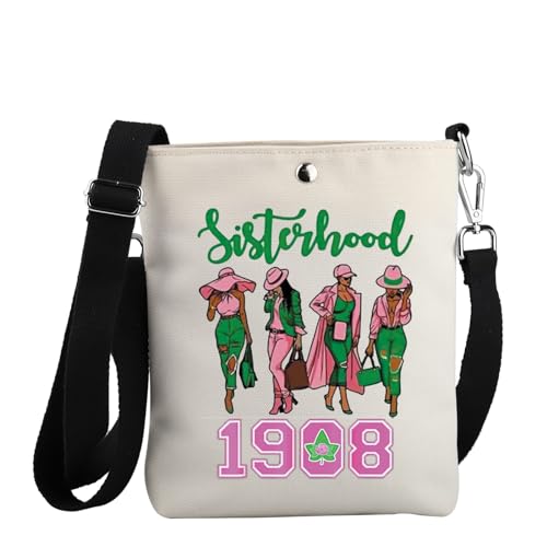 JYTAPP Umhängetasche mit Aufschrift "Sisterhood", für Damen und Mädchen, Motiv: Schwesternschaft, 1908, Geschenk für griechische Schwesternschaft, Rosa und Grün, Beige, Small von JYTAPP