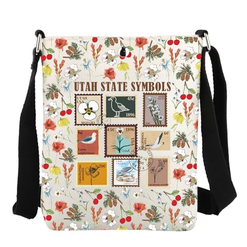JYTAPP Utah Travel Gift State Symbols Crossbody Bag Wildlife Nature Lover State Souvenir Vacation Utah Travel Merchandise, Beige von JYTAPP