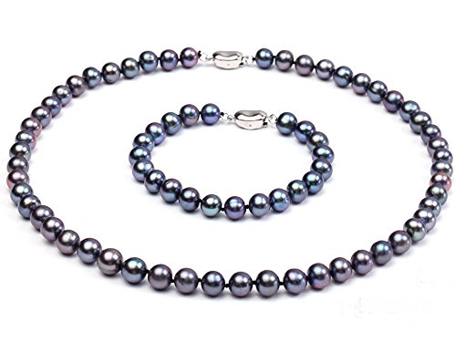 jyx rund schwarz 8-9 mm Süßwasser-Zuchtperle Halskette Schmuck Set (Halskette und Armband) von JYX Pearl