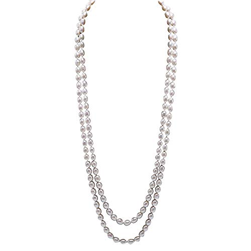 JYX AAA perlenkette lang echte perlenkette weiss 7–8 mm Süßwasserperle natur oval weiß Halskette 162,6 cm von JYX Pearl