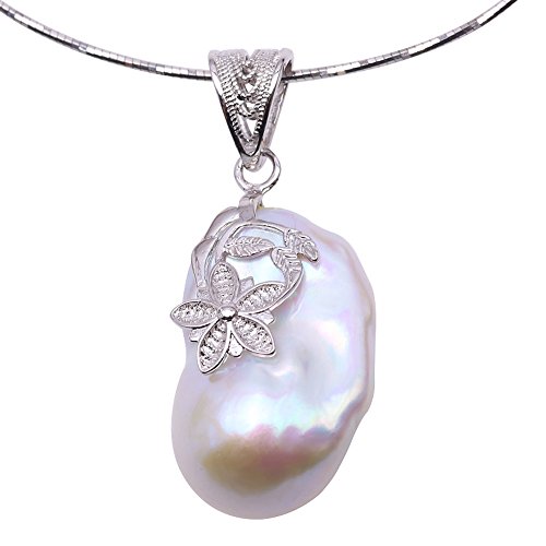 JYX Barock Perlen Schmuck 18.5x30mm Weiß Barocke Süßwasserperle Anhänger Halskette in 925 Sterling Silber 18 " von JYX Pearl
