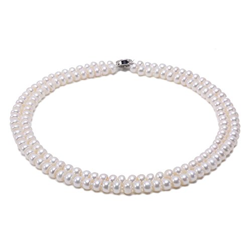 JYX Weisse perlenkette Perlenkette Weiß Zweireihige Flache Runde weiße Süßwasser Zuchtperlen 7-8 mm von JYX Pearl
