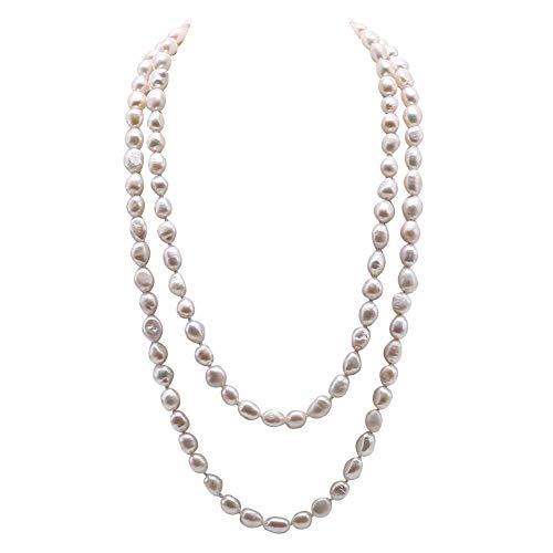 JYX Pearl Damen Dame Klassische 8-9mm Weiß Barock Perle Lange Halskette von JYX Pearl