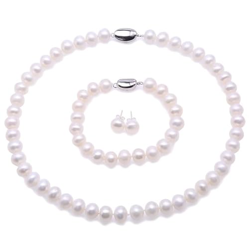 JYX Pearl 10-11mm AA Weiß Flach Süßwasserperle Halskette Armband und Ohrstecker Set von JYX Pearl