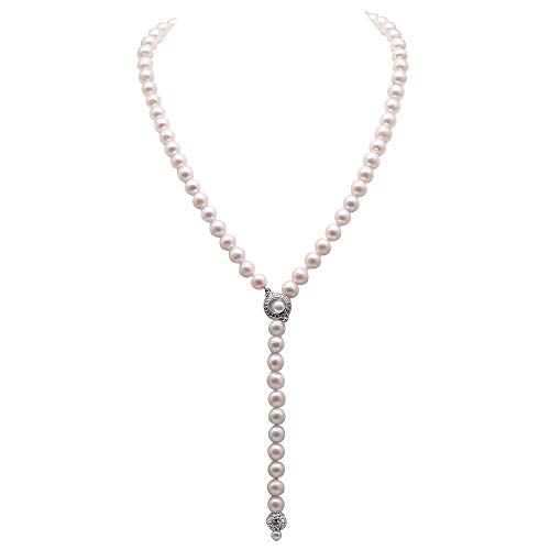 JYX Pearl Lange Halskette 8-9 mm runde weiße Süßwasser-Zuchtperlen Pullover Anpassung Halskette 67,3 cm, Perle, Perle von JYX Pearl