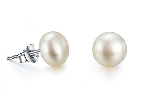 JYX Pearl Schmuck Sterling Silber Echt Süßwasserperlen Weiß Perle Ohrstecker - AAA Qualität (6.0~7.0mm) von JYX Pearl