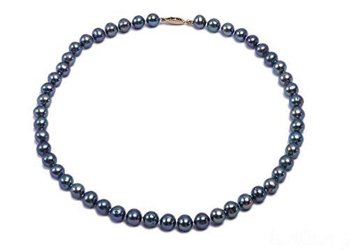 JYX Perle Einzelstrang Halskette 8-8.5mm Bläulich Schwarz Runde Süßwasser Zuchtperlen Halskette für Frauen von JYX Pearl