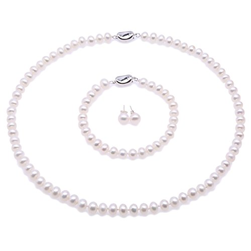 JYX Perlenkette weiß Suesswasser Perlenkette Perlen Damen Schmuck Set Schmuckset Silber 925 Damen von JYX Pearl