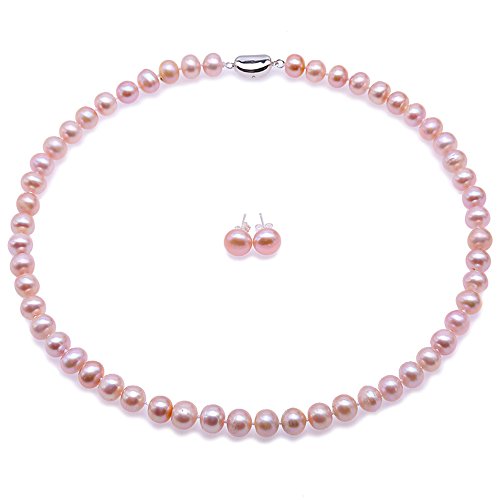 JYX Perlenkette Set 8-9mm Lavendel Süßwasser Zuchtperlen Halskette und Ohrringe Schmuck Set - AAA Qualität von JYX Pearl