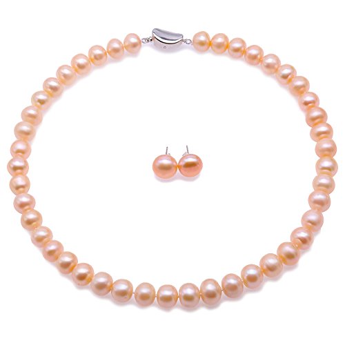 JYX Perlenkette Set perlenkette rosa 10-11mm Rosa Süßwasser Zuchtperlen Halskette und Ohrringe Set von JYX Pearl