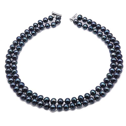 JYX Pearl - Damen Perlenkette, Schwarz, Runde Süßwasserperlen, 8.5-9.5 mm, Doppelsträngig, Klassisch, Unisex, 43.2 cm, Hummer Verschluss von JYX Pearl