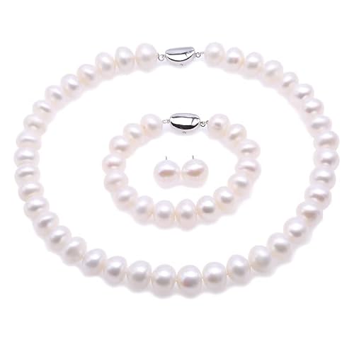 JYX Perlenketten Set 12-13mm weiße Süßwasserperlen Halskette Armband und Ohrringe Schmuck Set von JYX Pearl