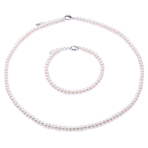 JYX perlenschmuck Set Perlenkette weiß Suesswasser Perlenkette Perlenschmuck Sets - Kleine Größe 4.5-5.5mm weiße Perlenkette Armband Set Pearl Set von JYX Pearl