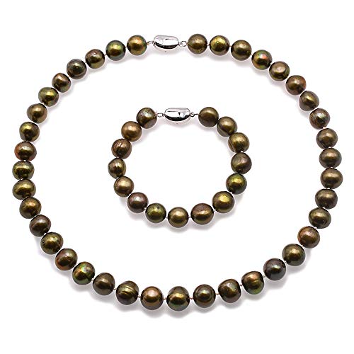 JYX Schmuckset 11-12 mm grüne Perlenkette und Armband 2-teiliges Set von JYX Pearl