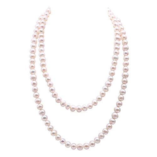 JYX perlenkette 120cm Echte Lange Weiße Perle Perlen Lange Perlenkette 9-10mm Weiß Nahe Runde Süßwasserperlenkette von JYX Pearl