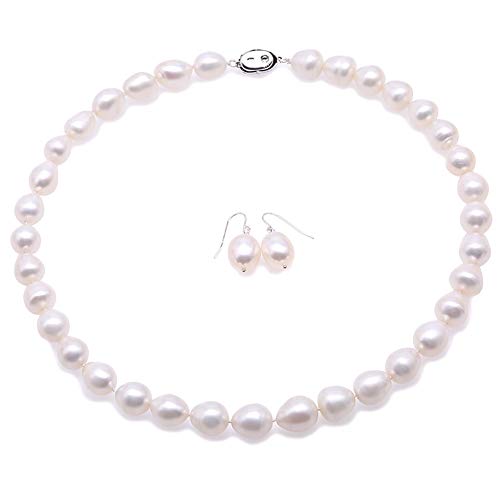 JYX perlenschmuck set Perlenkette Weiß Suesswasser Perlenkette Perlen Schmuck-Sets weiße Perlenkette & 925 Sterling Silber Ohrringe Schmuck-Set - Kette von JYX Pearl