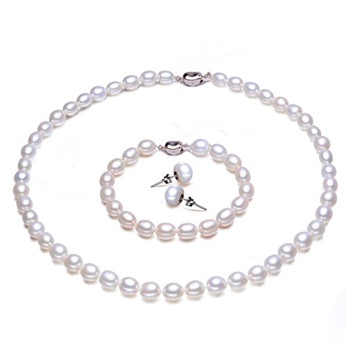 JYX perlenschmuck set schmuckset perlen perlenkette weiss Set Süßwasserperlen Kette, Armband und Ohrringe Set 18" JYX perlenschmuck set schmuckset perlen perlenkette weiss Set Süßwasserperlen Kette, Armband und Ohrringe Set 18" von JYX Pearl