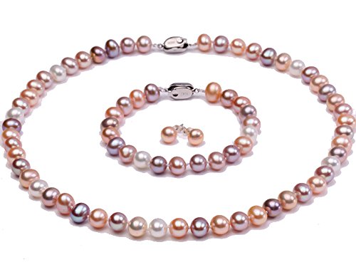 jyx 8 mm AAA runde Süßwasserperle Halskette Armband und Ohrring Schmuck Set von JYX Pearl