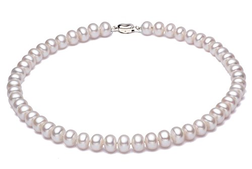 JYX Perlenkette Weiß Suesswasser Perlen Kette suesswasser perlenkette 6–7 mm Süßwasser Zuchtperle weiß flach Pearl Halskette 45,7 cm von JYX Pearl