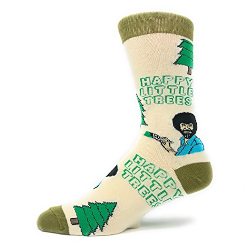 Herren Neuheit Bob Ross Crew Socken Lustige Socken Verrückte Socken Lustige Freizeitkleid Baumwollsocken, Always Happy Trees Bob Ross von JYinstyle