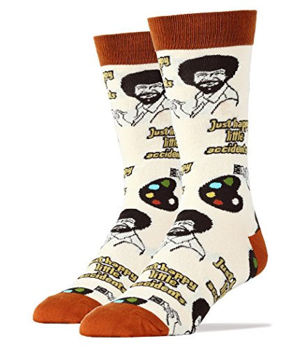 Herren Neuheit Bob Ross Crew Socken Lustige Socken Verrückte Socken Lustige Freizeitkleid Baumwollsocken, Bob Ross Happy Little Accidents von JYinstyle