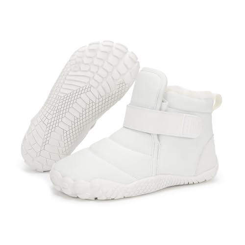 JYukaichen Kinder Barfußschuhe Winterstiefel Jungen Mädchen Warme Gefüttert Outdoor Fitnessschuhe Leicht Rutschfest Traillaufschuhe Trekking-Wanderschuhe Winterschuh, EU32, Weiß von JYukaichen