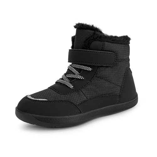 JYukaichen Kinder Winter Barfußschuhe Jungen Mädchen Winterschuhe Warme Gefüttert Outdoor Fitnessschuhe Trekking-Wanderschuhe Leicht rutschfest Winterstiefel, EU25, Schwarz von JYukaichen