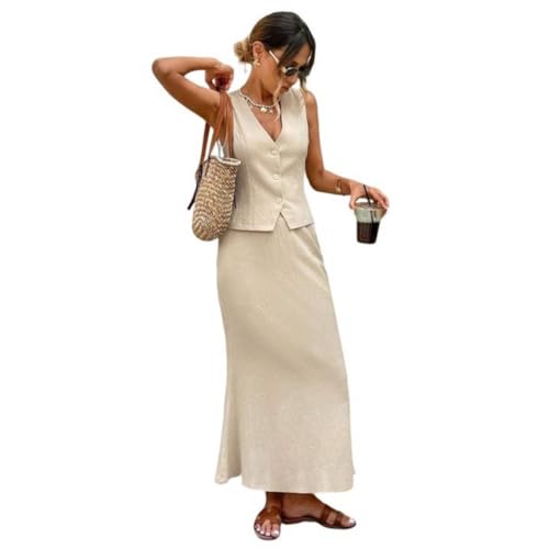 JYukaichen Women's 2-Piece Cotton Set - Champagne Vest Top & Skirt | Wedding Guest Outfit JYukaichen Women's 2-Piece Cotton Set - Champagne Vest Top & Skirt | Wedding Guest Outfit von JYukaichen