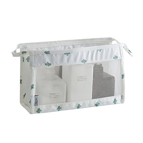 JZ 2 Pieces Portable Toiletry Bag,Mesh Shower Bag,Hanging wash Bag for Travelling,Makeup Bag Mesh Kosmetikbeutel Travel Wash Bag with Zipper für Frauen Mann Mädchen Junge - White Cactus von JZ