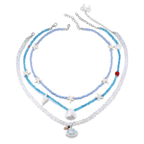 JZCOLOR Strand-Perlen-Halsketten-Set für Damen: 3-lagige Seestern-Muschel-Anhänger-Halsketten, Boho-Sommer-Schmuck für Urlaub, Küste, Surfer und tropische Outfits JZCOLOR Strand-Perlen-Halsketten-Set für Damen: 3-lagige Seestern-Muschel-Anhänger-Halsketten, Boho-Sommer-Schmuck für Urlaub, Küste, Surfer und tropische Outfits von JZCOLOR