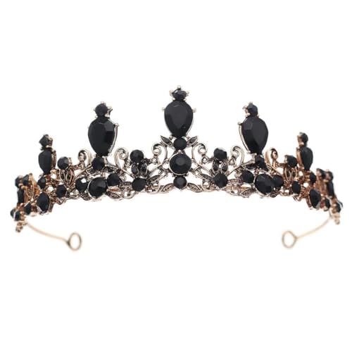 125 * 40 mm Gold Kristall Brautkrone für Hochzeit Tiara Prinzessin Königin Krone Schwarzes Strassbrautstirnband für Mädchen Frauen von JZFOACHR