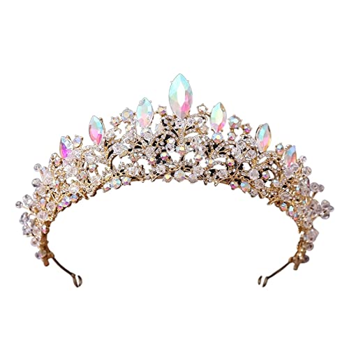 Barock handgefertigtes Gold Ab -Farbkristallperlen Braut -Tiaras Krone großer Strass -Festzug Diadem Stirnband Hochzeitshaarzubehör Anzug (Farbe: Gold AB Farbe) von JZFOACHR