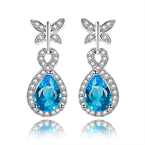Blaue Edelsteinohrringe für Frauen reine Aquamarine Drop Ohrringe Weihnachten Schmuck Schmuck von JZFOACHR