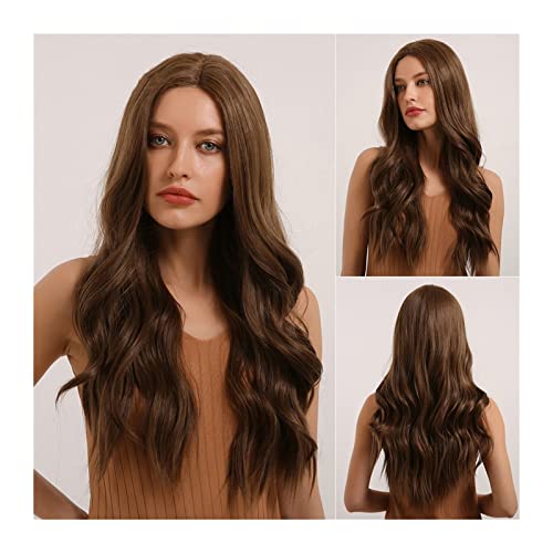 Blonde Perücke kurze 24 -Zoll -braune synthetische Perücke für Frauen Langwellige braune Spitze Vorderperücke mittlerer Teil Perücke von JZFOACHR