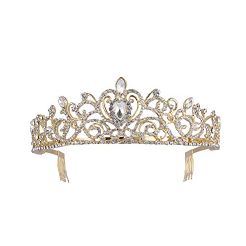 Braut Kopfbedeckung Kristall Hochzeit Tiara Braut Kronen Strass Stirnband Haarband Prinzessin Geburtstagsfeier Tiaras Accessoire für Frauen Mädchen Gold Strass und Kopfstück Kopfstück von JZFOACHR