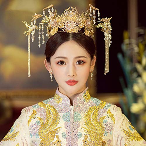 Bridal Tiara chinesischer Stil Phoenix Kronkronung Doppelte Hochzeitshaar Ornamente Quasten Hair Frauen Kopfschmuck von JZFOACHR