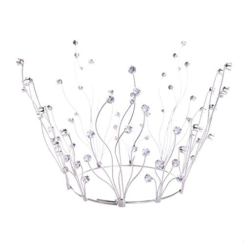 Elegante Kronkrone Tiara mit Strasskünstigungskristall runden Hochzeit Brautkönigin Kronen Kopfband Haarsteuerungsorge Braut Tiara Festzug Prom Hochzeit Haarschmuck Größe: 12 * 9,5 cm Farbe: Silber von JZFOACHR