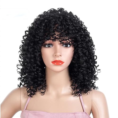 Haarpflege 50 cm/19.6''Curly Perücken für Frauen Kurzwellige Perücke mit Pony Big losen niedlichen synthetischen weichen Perücken für tägliche natürliche Perücken von JZFOACHR