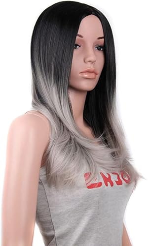 Haarpflege lange schwarze Ombre graue Perücken für Frauen synthetische hitzebeständige Perücken mit dunklen Wurzeln für tägliche Party Lange Ombre Natural Perücken von JZFOACHR